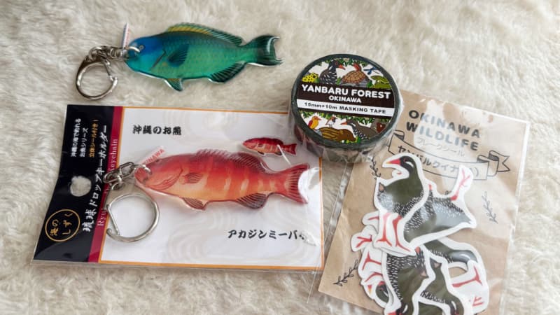ヤンバルクイナのシール、沖縄の魚のキーホルダー