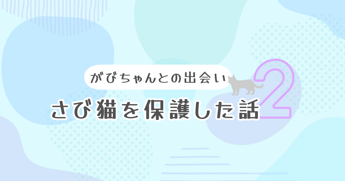 サビ猫を保護した話２のアイキャッチ。淡いブルーの背景に猫のシルエットの絵。
